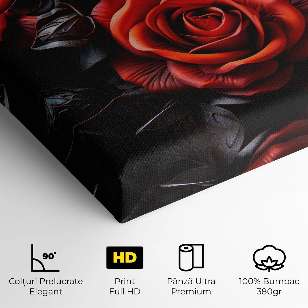 Tablou Canvas, 100x200cm, Dormitor si Living, Flori, Trandafiri, Red Grey Rose