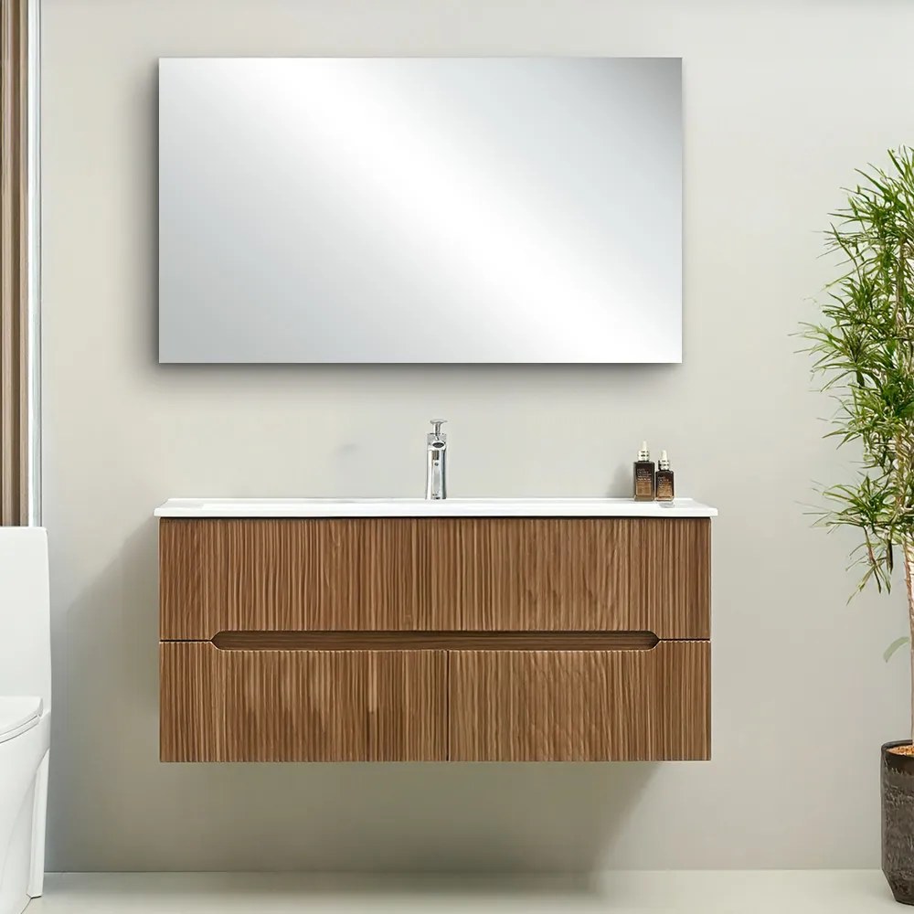 Mască de baie Trent 120 cu 1 chiuvetă ceramică și 2 sertare, stejar apus de soare