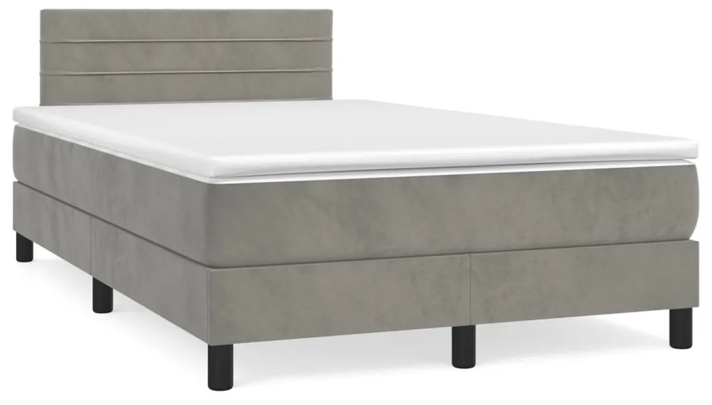 3141353 vidaXL Pat box spring cu saltea, gri deschis, 120x200 cm, catifea