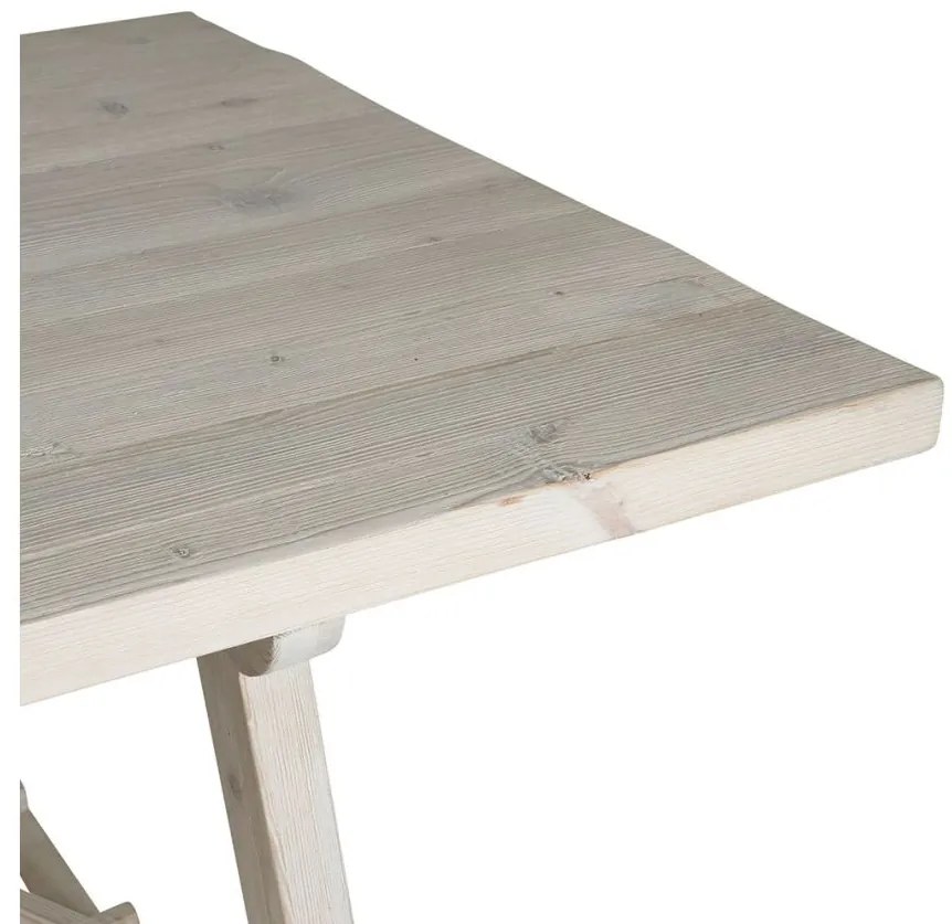 Masa dining din lemn de pin, alb cu aspect antichizat, Lhettie
