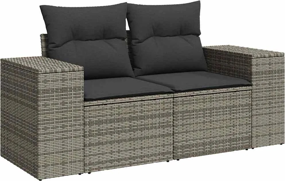vidaXL Canapea de grădină cu perne, 2 locuri, gri, poliratan