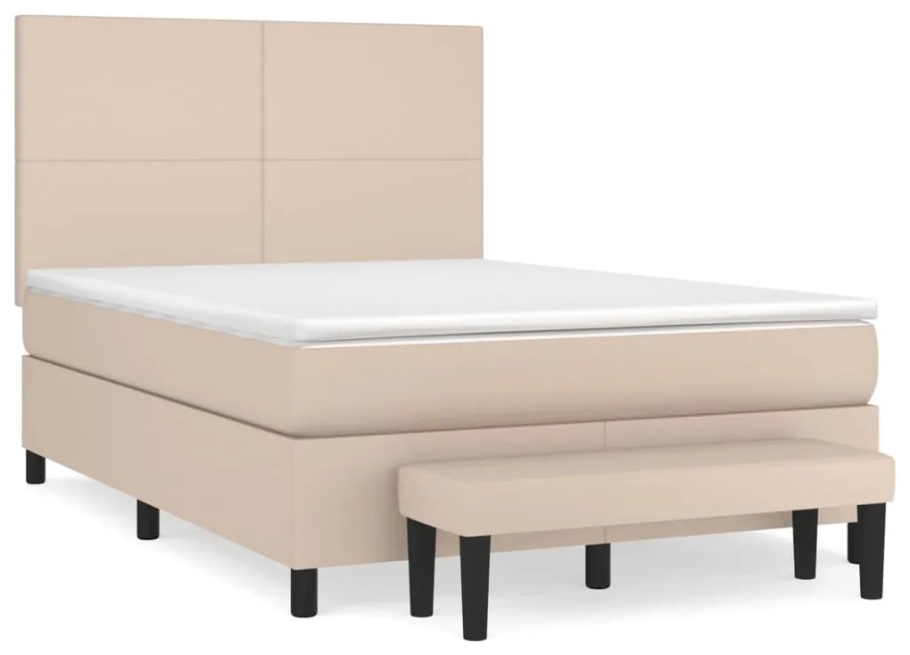 3137544 vidaXL Pat box spring cu saltea, cappuccino, 140x190cm piele ecologică