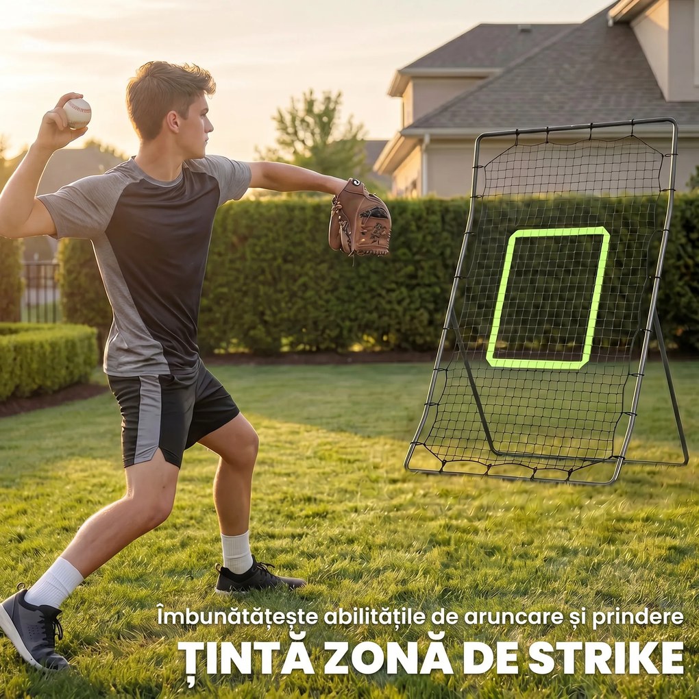 HOMCOM Plasă Rebounder Pliabilă pentru Fotbal și Baseball cu 21 de Corzi și Zonă de Precizie, 123x90x174 cm, Negru | Aosom Romania