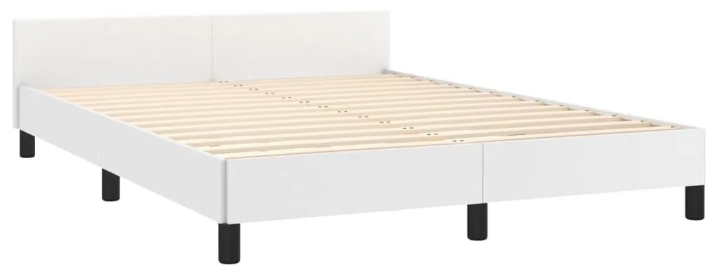 Cadru de pat cu tablie, alb, 140x200 cm, piele ecologica Alb, 140 x 200 cm