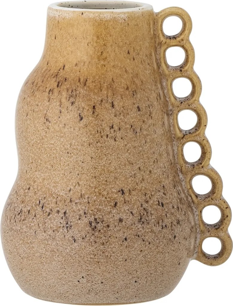 Vază din ceramică artizanală, maro, cu bucle aplicate manual, finisaj cu glazură reactivă, 23 x 19 cm, „Souri”