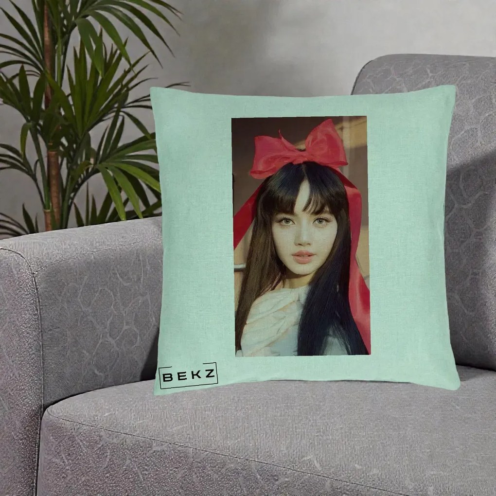 Perna Personalizata K-pop BLACKPINK Rose cu Funda Rosie, 40x40 cm, Verde Menta, Husa Detasabila, Perna Inclusa, BEKZ®