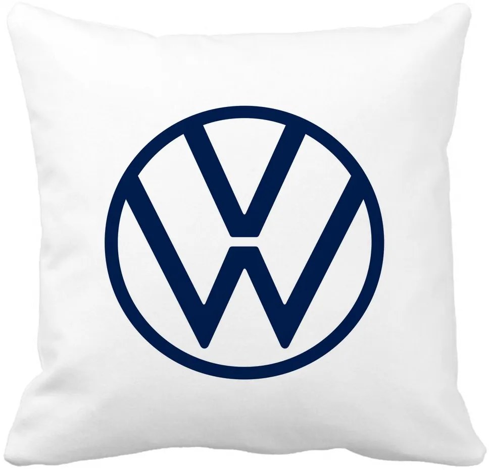 Perna Decorativa Patrata Volkswagen, 40x40 cm, Alba, Mata, Husa Detasabila, Burduf