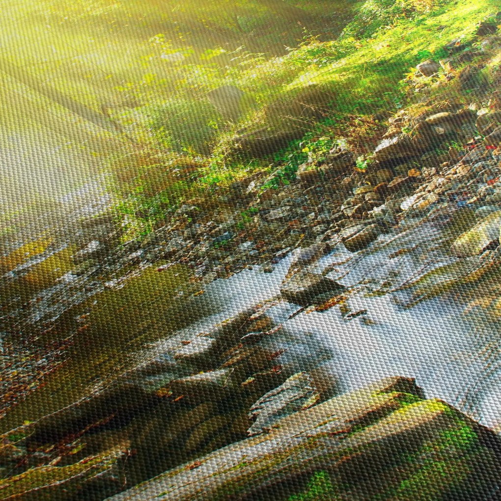 Tablou cu râul în pădurea verde (cu ceas) (90x30 cm)