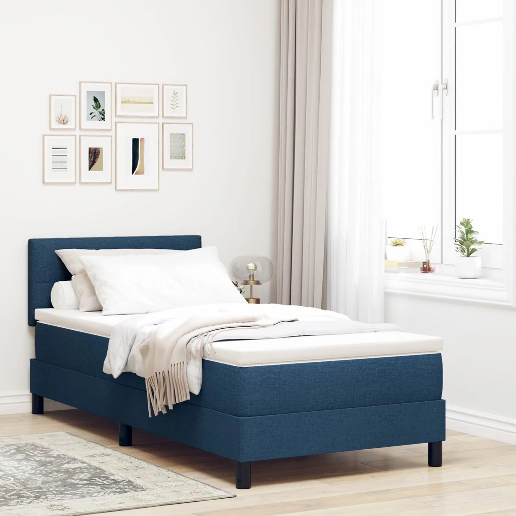 vidaXL Pat cu arcuri box și saltea Albastru 80x200 cm Fabricat