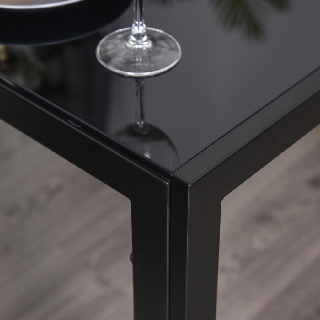 HOMCOM Set masă și scaune pentru 2 persoane, blat rectangular din sticlă, pentru bucătărie living acasă, negru | Aosom Romania