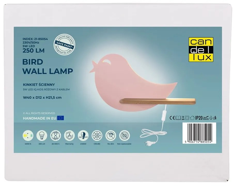 Corp de iluminat pentru copii roz Bird – Candellux Lighting