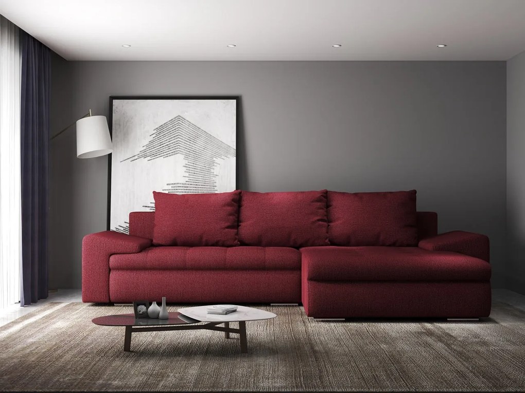 Colțar extensibil dumonde cu ladă de depozitare si sezut confortabil din spuma high-density, Leonardo Enjoy Rosu 260x185 cm II