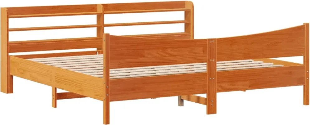 vidaXL Cadru de pat cu tăblie, maro ceruit, 200x200 cm, lemn masiv pin