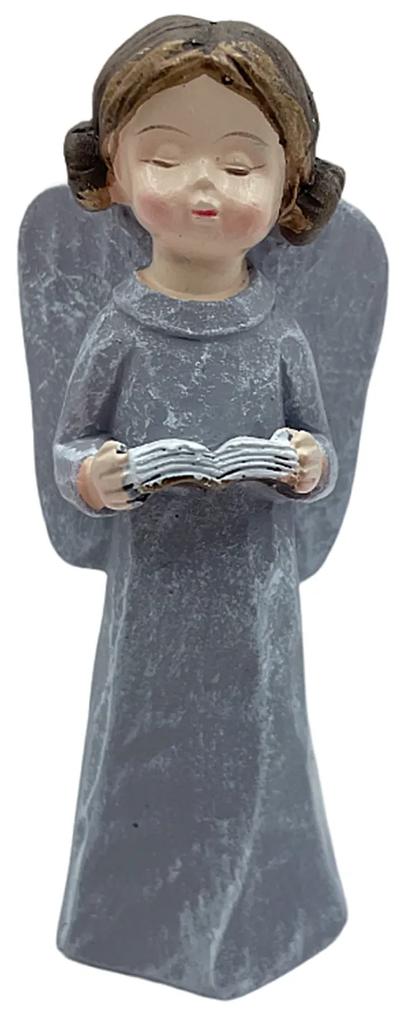 Figurina Inger cu carte in mana, Delia, Gri, 9.5cm