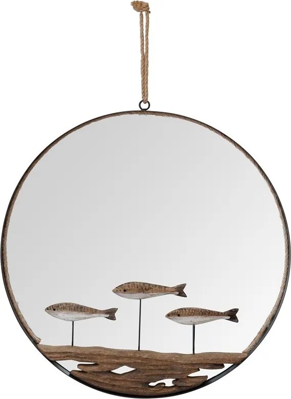 Oglinda din metal, cu insertii din lemn de paulownia, Fish
