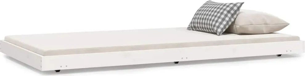 vidaXL Cadru pat fără saltea, alb, 100x200 cm, lemn masiv pin
