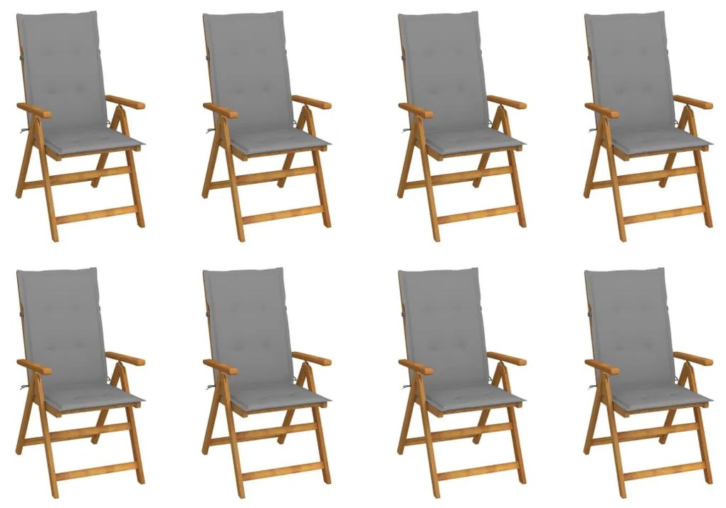 vidaXL Scaune de grădină pliabile cu perne, 8 buc., lemn masiv acacia