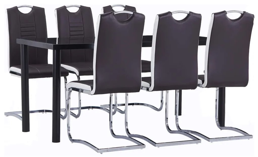 vidaXL Set mobilier de bucătărie, 7 piese, maro, piele ecologică
