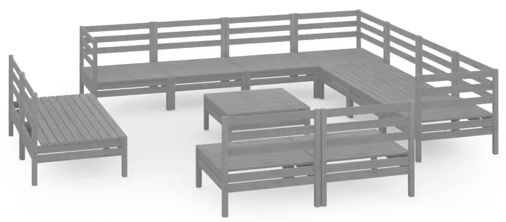 3083161 vidaXL Set mobilier de grădină, 12 piese, gri, lemn masiv de pin