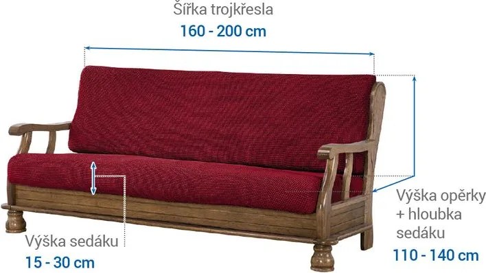 Nueva Textura Huse care se întind foarte bine NIAGARA bordo 3fotoliu cu manere de lemn (l. 160 - 200 cm)