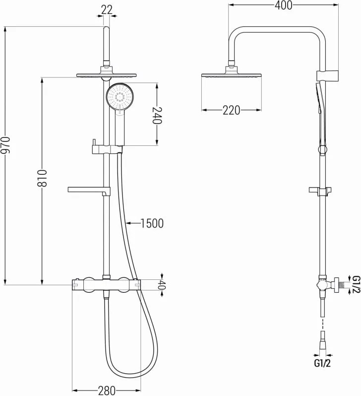 Mexen KX40 set de duș încastrat cu duş de ploaie și baterie termostatică, auriu - 771504091-50