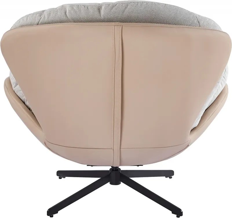 Fotoliu Lounge Rotativ 360° cu Pernă Extra Confort, Tapiterie Linen + PU, Bază Metalică Neagră, Design Modern, Alb