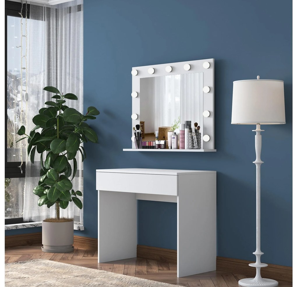 Măsuță de toaletă Bojoremo 20 (cu oglindă) (cu iluminat LED) (alb). 1107273
