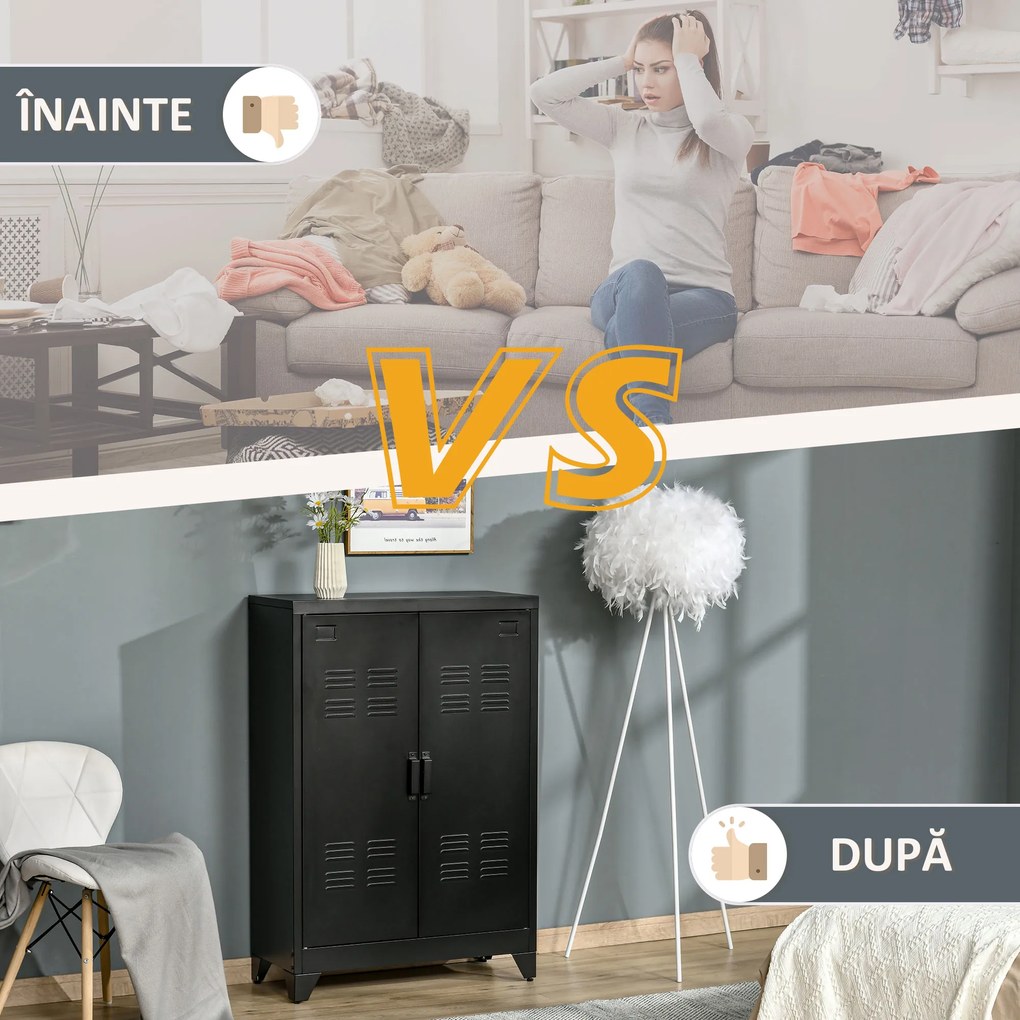 HOMCOM Dulapior Multifunctional cu 2 Usi Stil Industrial, Dulapior Metalic pentru Casa si Garaj - Gri | Aosom Romania