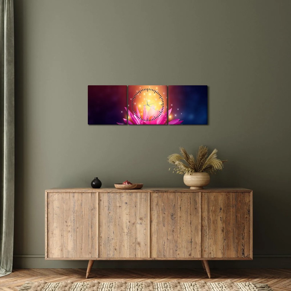 Tablou cu lotus pe apă (cu ceas) (90x30 cm)