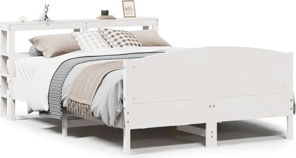 vidaXL Cadru de pat fără saltea, alb, 120x200 cm, lemn masiv pin