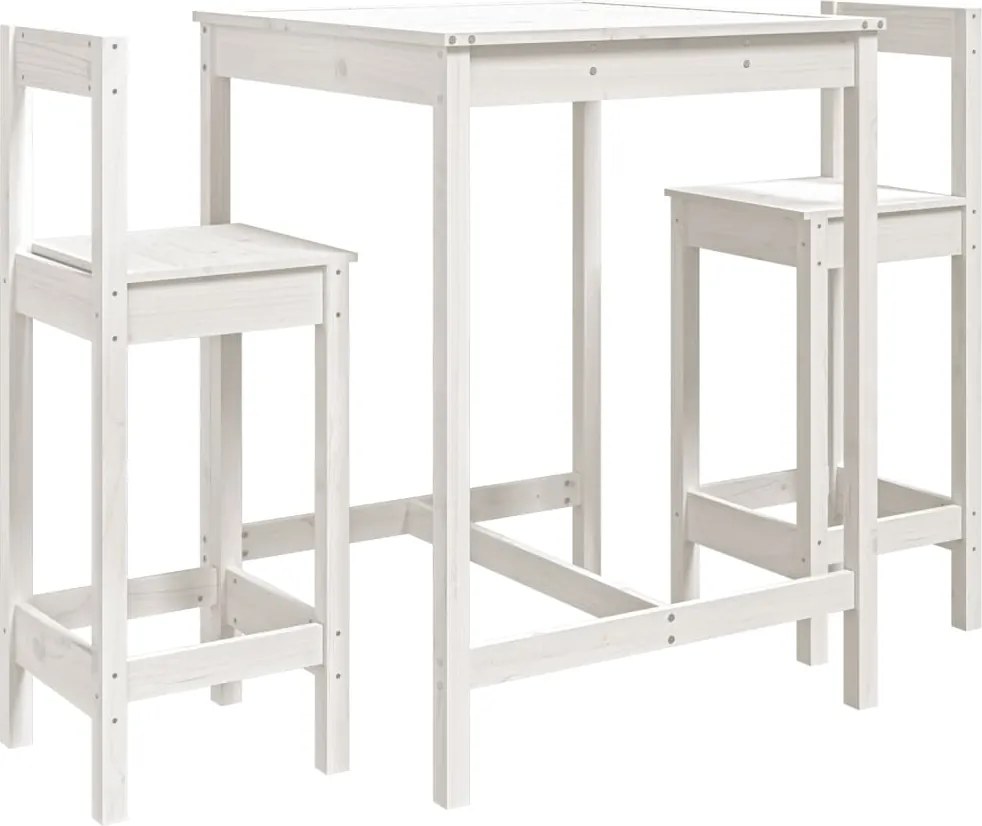 vidaXL Set bar de grădină, 3 piese, alb, lemn masiv de pin