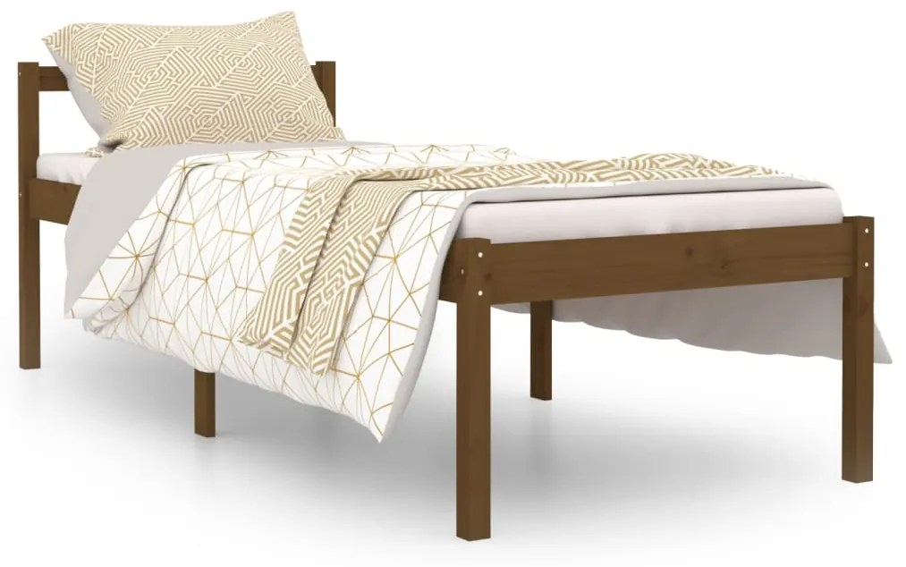 810577 vidaXL Cadru de pat mic single, maro miere, 75x190 cm, lemn masiv