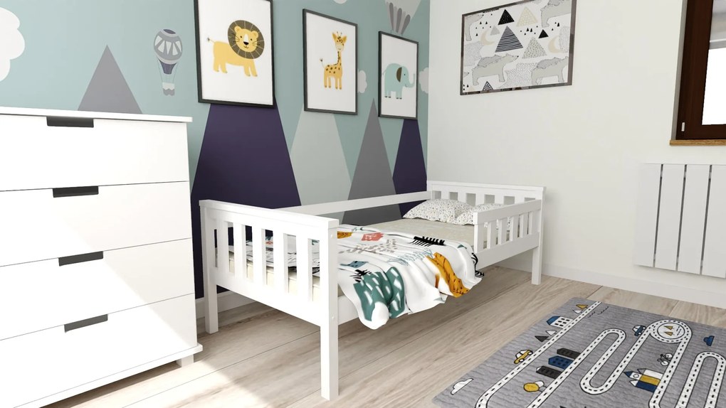 Pat pentru copii MONTY 90 x 200 cm, alb Saltele: Cu saltele Deluxe 10 cm, Somiera pat: Cu lamele curbate