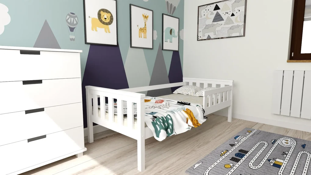 Pat pentru copii MONTY 90 x 200 cm, alb Saltele: Cu saltele Somnia 18 cm, Somiera pat: Cu lamele drepte