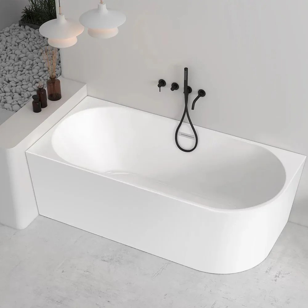 Cada freestanding Rune Birka acril alb lucios 170x80 cm montaj stanga lipita de perete, BTW
