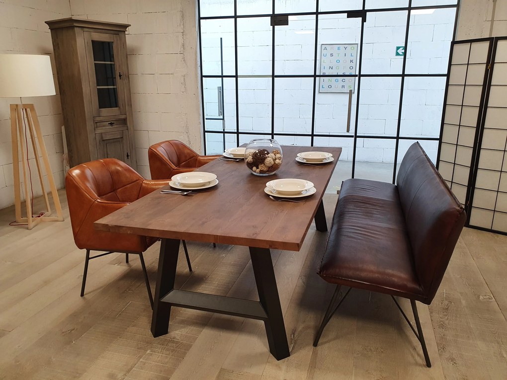 Banca dining din piele de bivol ✔ model FLIP | Dimensiuni: 220x70x87x52 cm