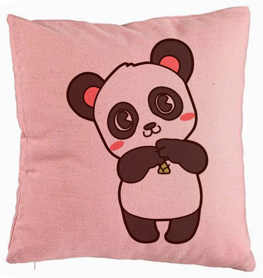 Perna Decorativa, Model Urs Panda, 40x40 cm, Roz, Husa Detasabila, Burduf