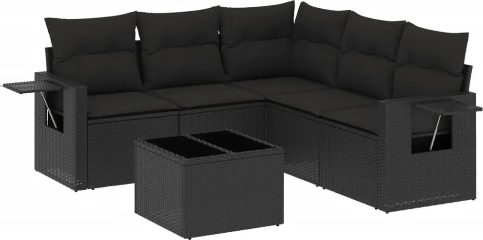 vidaXL Set mobilier de grădină cu perne, 6 piese, negru, poliratan