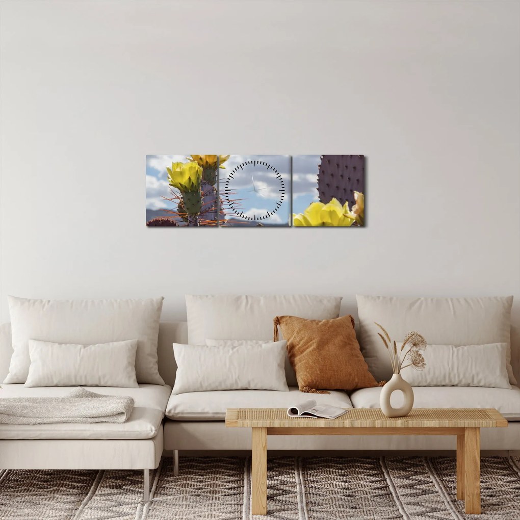Tablou cu floarea de cactus Opunție (cu ceas) (90x30 cm)