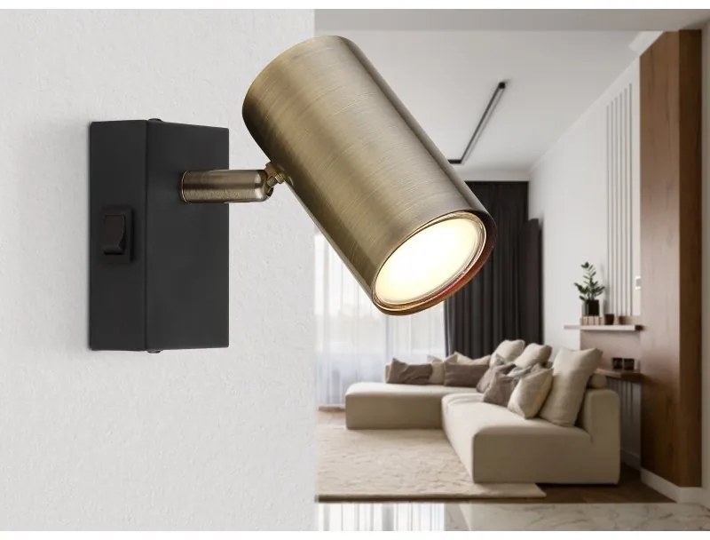 Aplica cu spot directionabil design modern ROBBY negru mat, alama antica