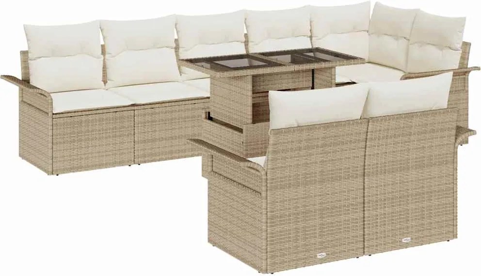 vidaXL Set de canapele pentru grădină cu pernă 9 pcs Bej Rattan poli