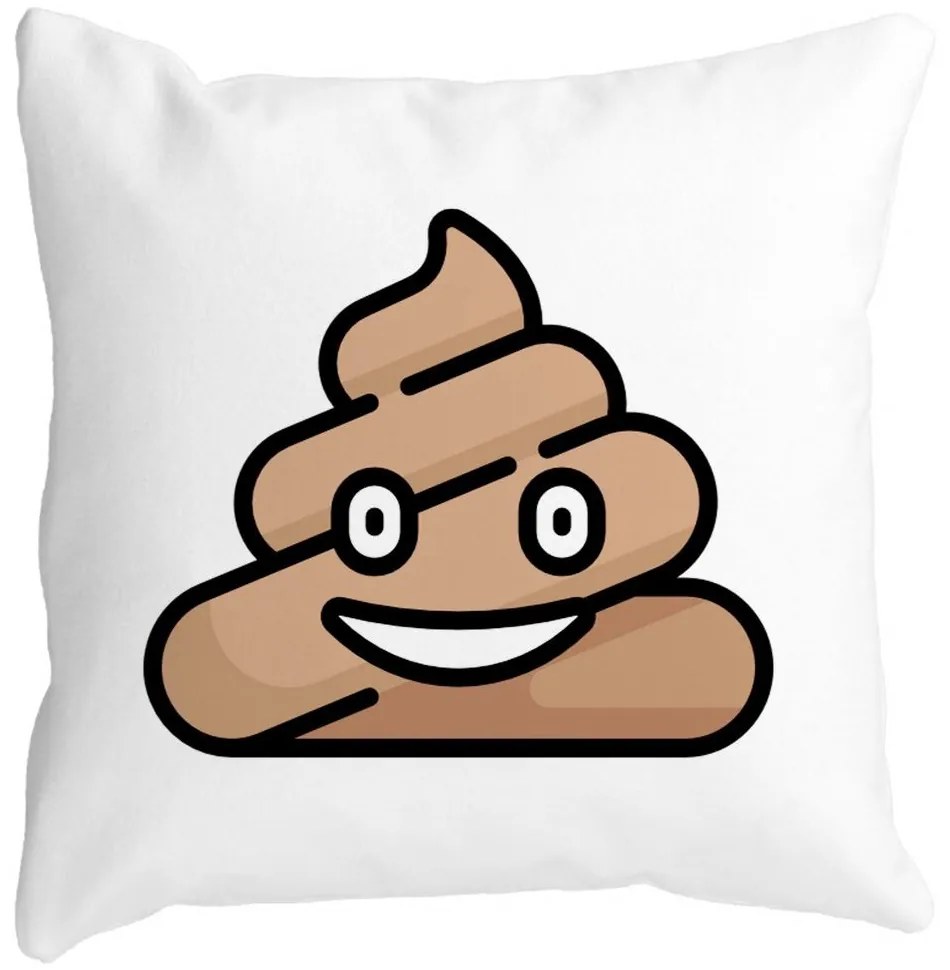 Perna Decorativa Patrata Poo Emoji, 40x40 cm, Alba, Mata, Husa Detasabila, Burduf