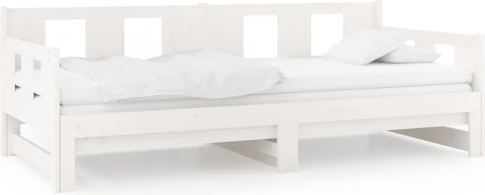vidaXL Pat extensibil de zi, alb, 2x(90x190) cm, lemn masiv de pin