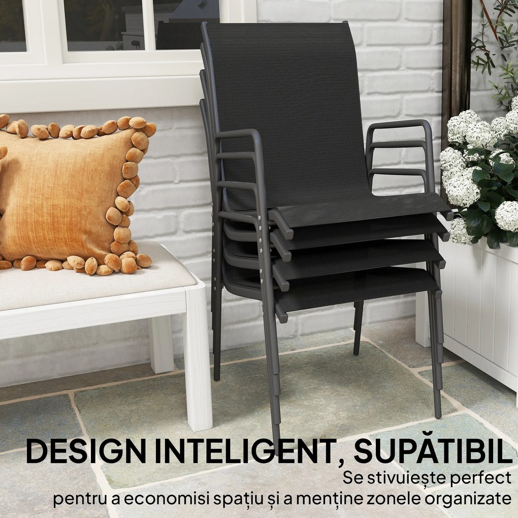 Outsunny Set de 4 Scaune Outsunny de Grădină Empilabile cu Spătar Înalt pentru Exterior | Aosom Romania