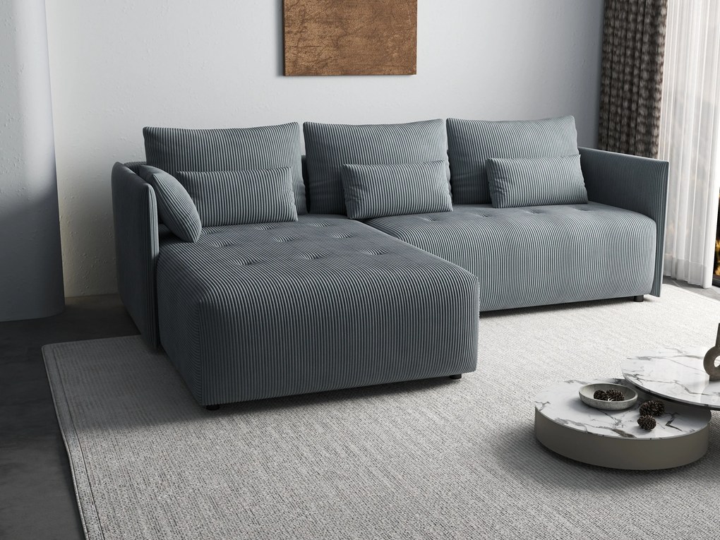 Colțar extensibil dumonde cu ladă de depozitare si sezut confortabil din spuma high-density, Malta Zoom Grey 235x185 cm