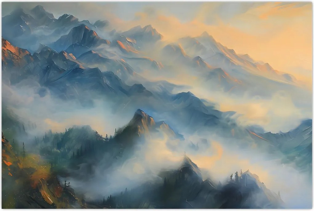 Tablou - Peisaj montan pictat (90x60 cm)