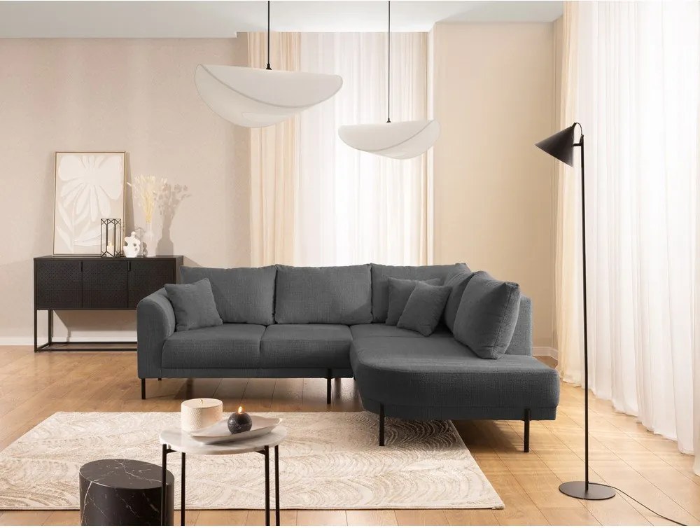 Colțar gri închis cu tapițerie din chenille (cu colț pe partea dreaptă/în formă de ”L”) Mauris – Ropez