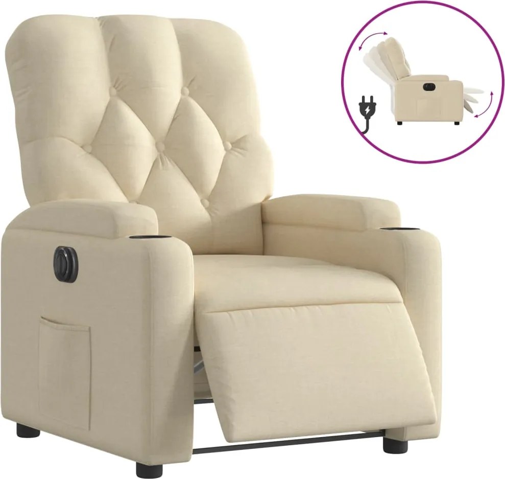 vidaXL Fotoliu rabatabil electric, crem, material textil
