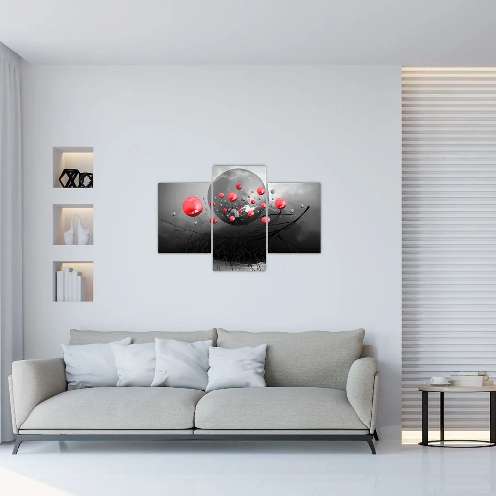 Tabloul cu bile abstracte roșii (90x60 cm)
