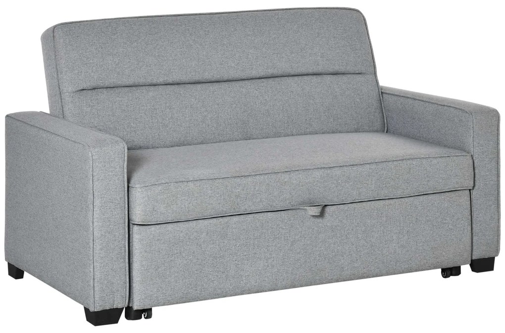 HOMCOM Canapea extensibila 2 locuri, cu spatar reglabil pe 3 niveluri, pentru Sufregerie, din material textil, 154x87x89cm, gri | Aosom Romania